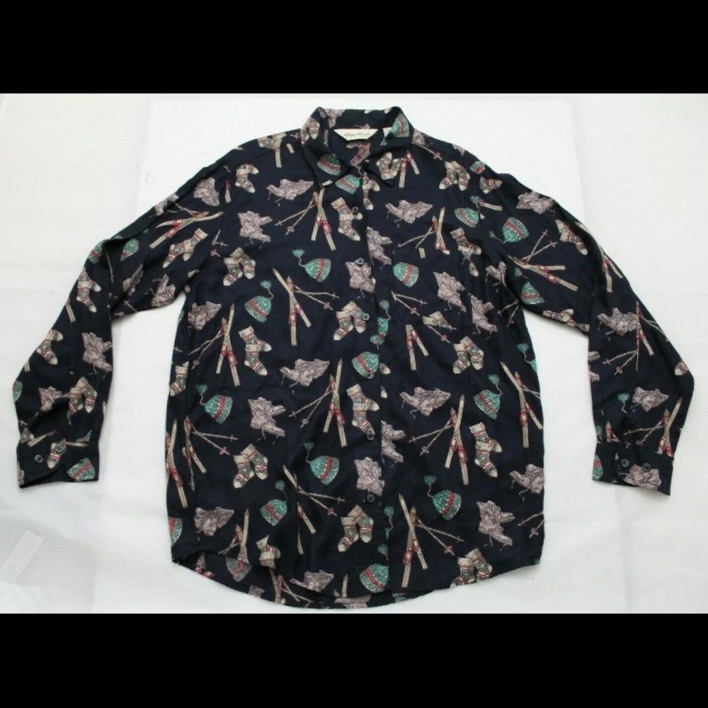 Eddie Bauer Holiday Skiiing All Over Print Top